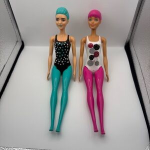 2 2019 Mattel Barbie Color Reveal Dolls Torqoise And Pink Hair And Legs
